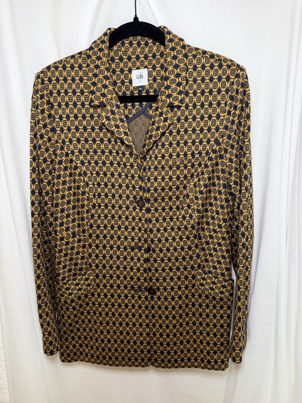 Cabi Jacket Knit Medallion Blazer Navy/Gold L Kensington Proper Standout